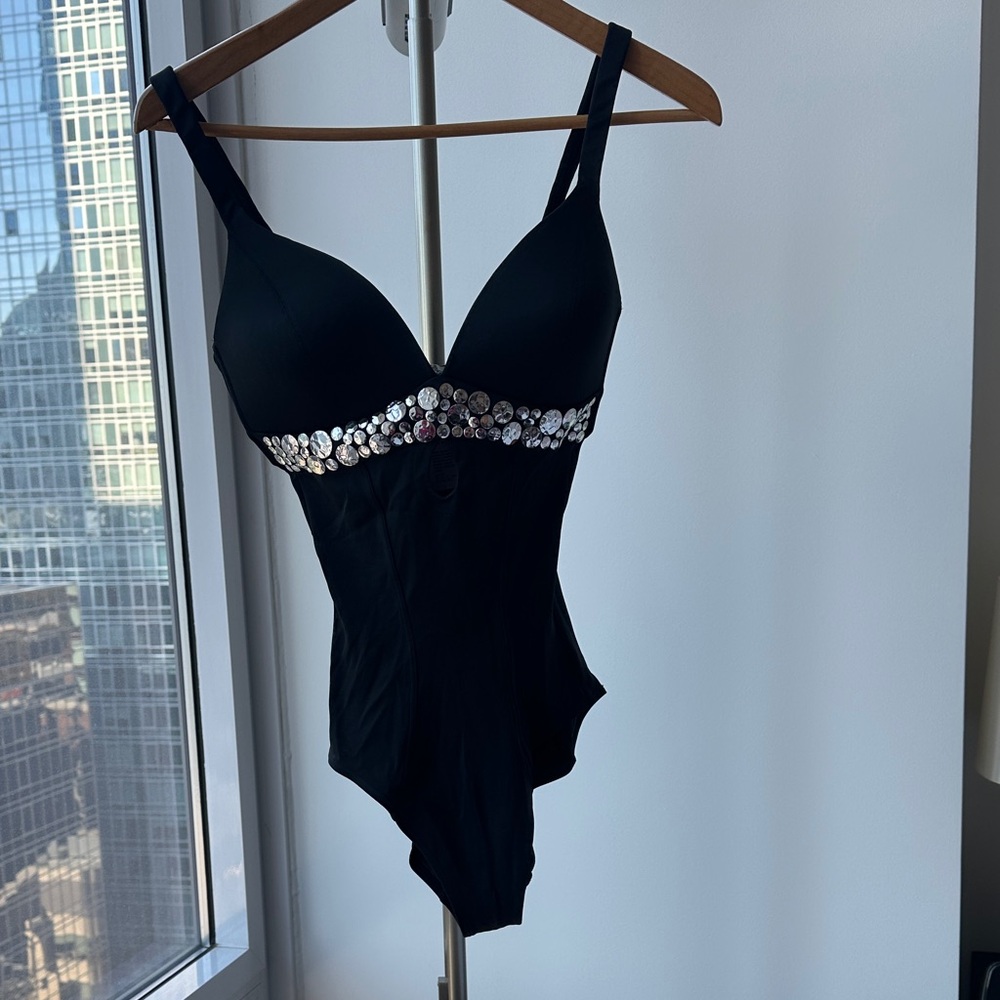 Wolford Black One Piece with Silver Accents